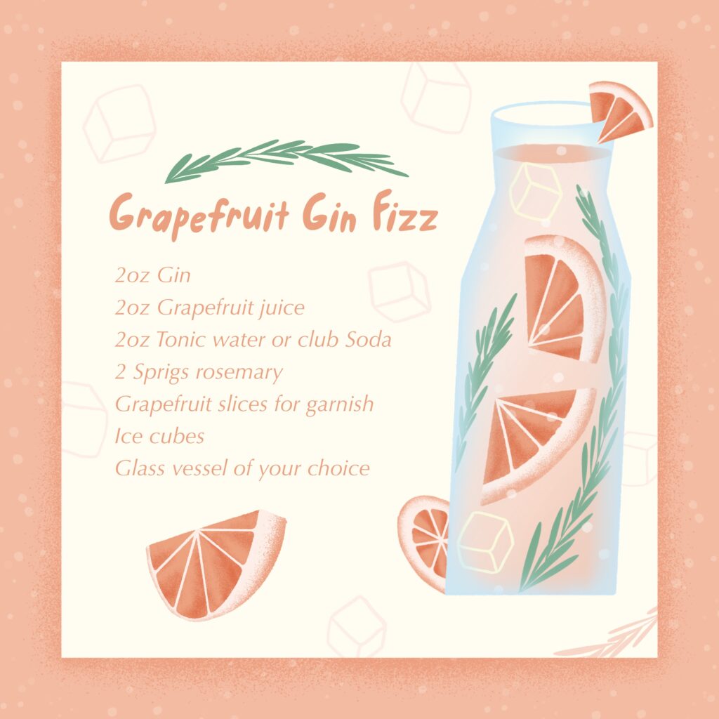 Grapefruit gin fizz illustration and recipe